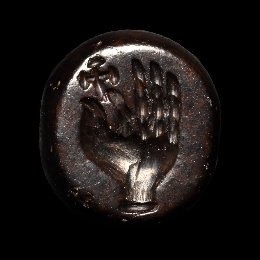 Sasanian Stone Stamp Seal with Hand