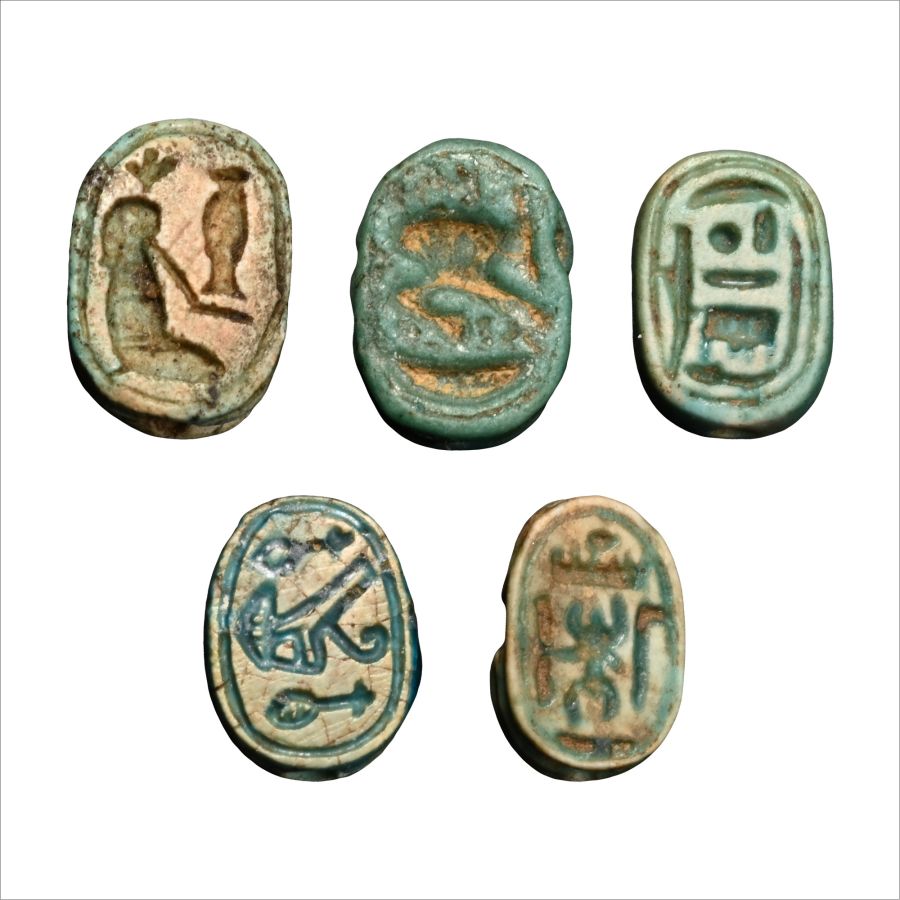 Egyptian Miniature Blue Glazed Scarab Collection