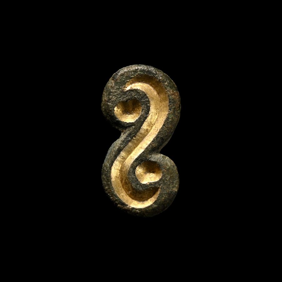 Anglo-Saxon Gilt Bronze Chip-Carved S-Shaped Brooch