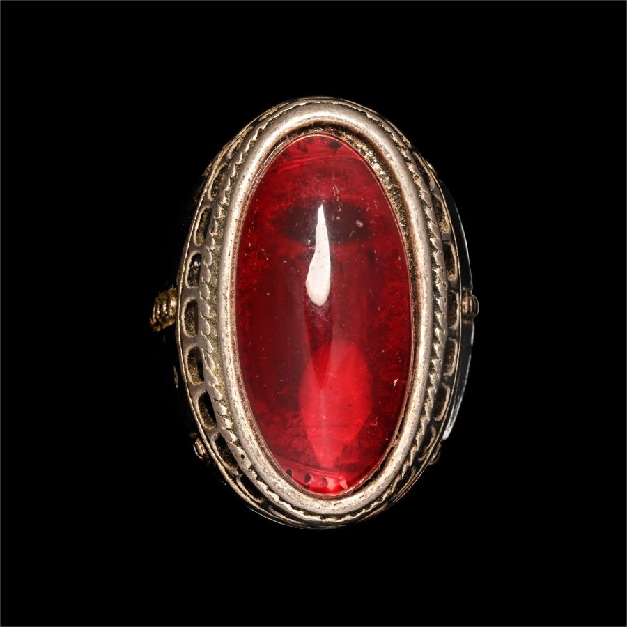 Bedouin Silver-Coloured Ring with Glass Cabochon