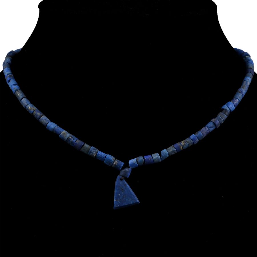 Lapis Lazuli Bead Necklace String with Triangular Pendant