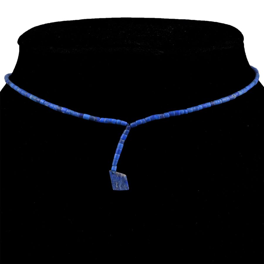 Lapis Lazuli Bead Necklace String with Lozenge-Shaped Pendant