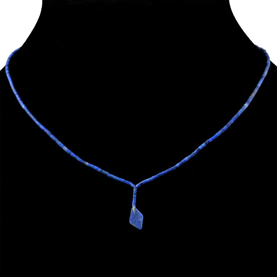 Lapis Lazuli Bead Necklace String with Lozenge Pendant