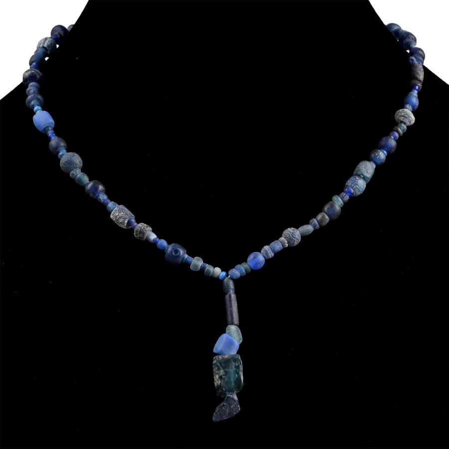 Roman and Other Dark Blue Glass Bead Necklace String