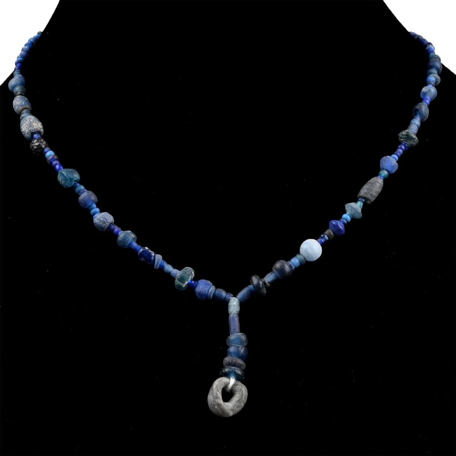 Roman and Other Dark Blue Glass Bead Necklace String
