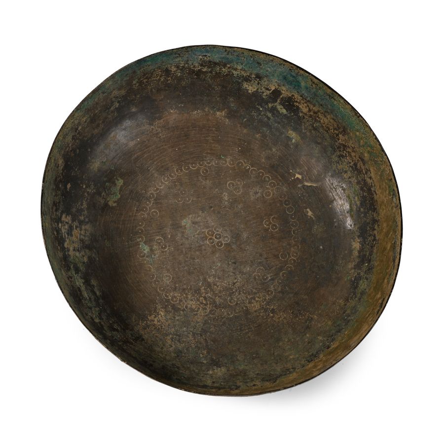 Large Qaznavid Bronze Bowl with Floral Design