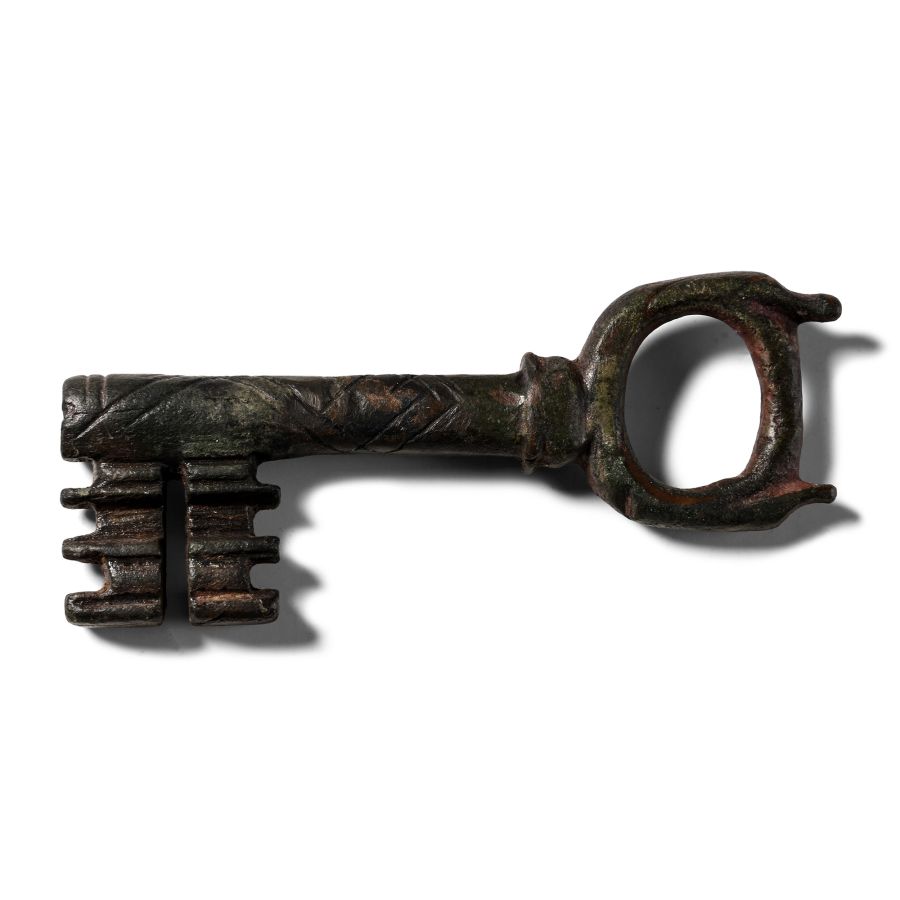 Large Medieval Ornate Bronze Door Key with Zoomorphs