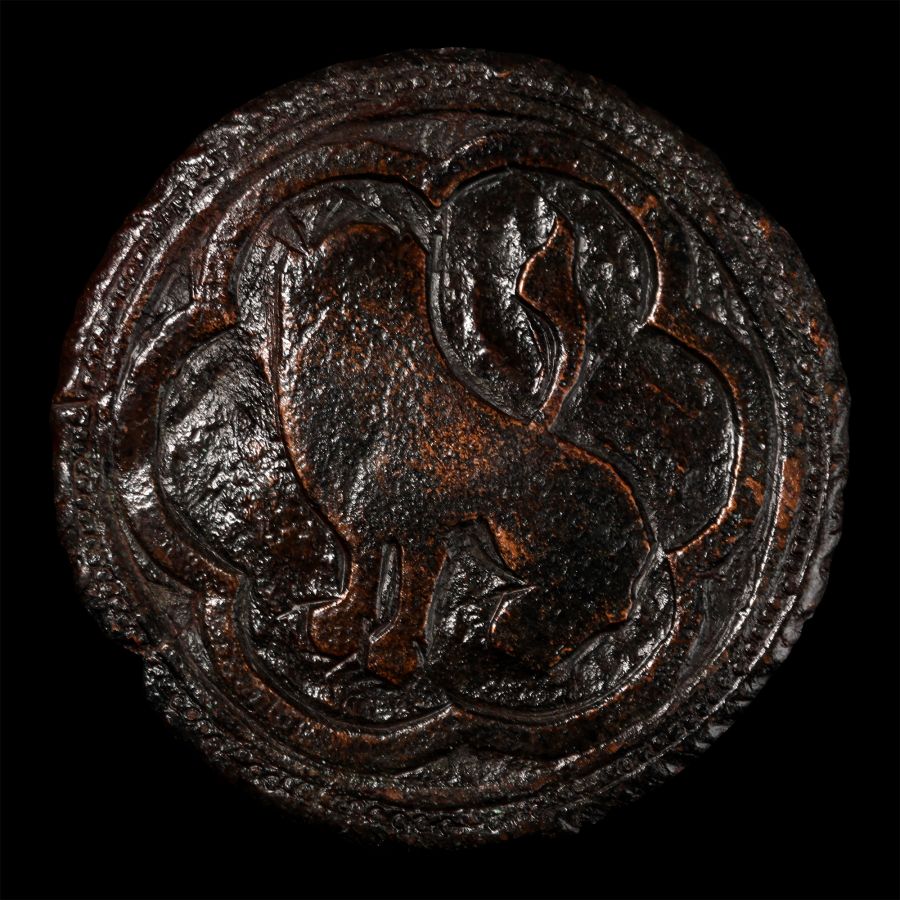 Large Medieval Knight's Bronze Heraldic Horse Harness Roundel with Lion