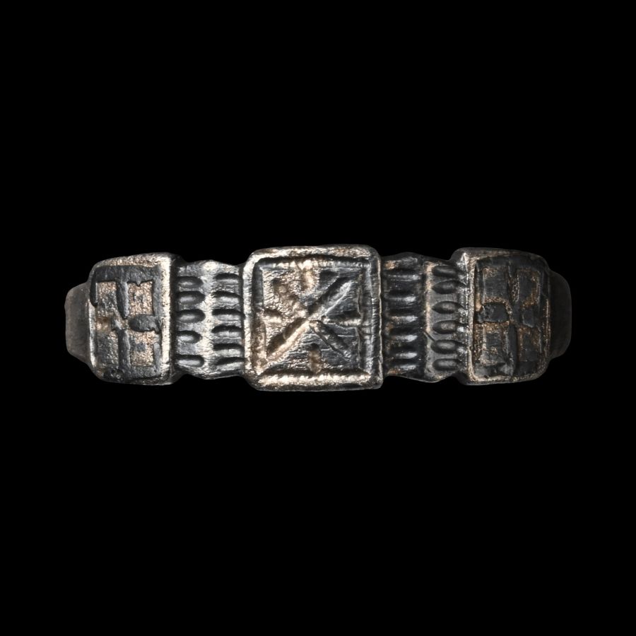 Medieval Silver Ring with Crosses