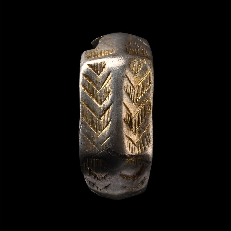 Medieval Silver-Gilt Ring with Hatching