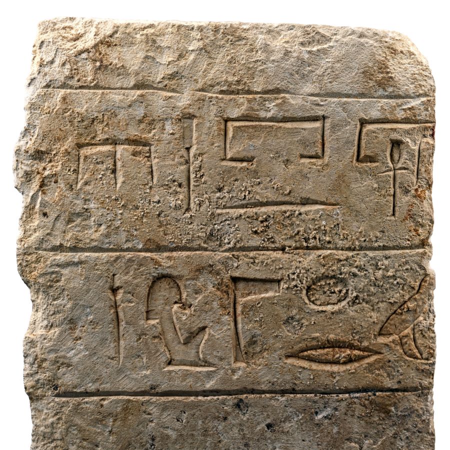 Egyptian Limestone Relief with Painted Head and Hieroglyphics