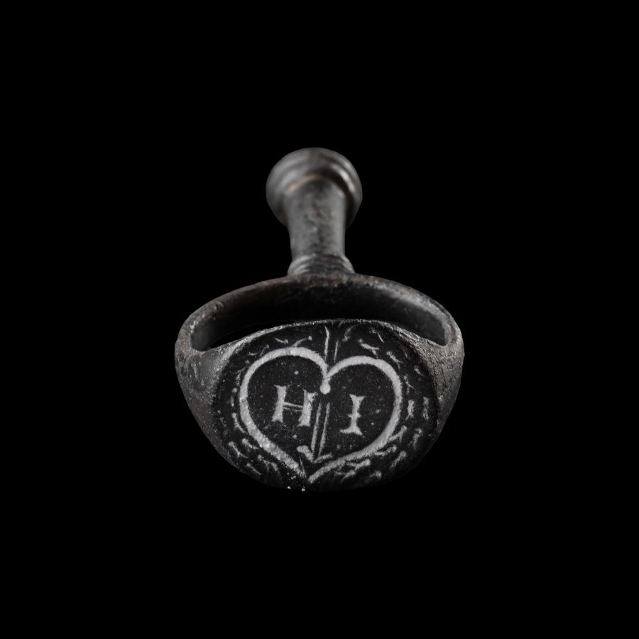 Post Medieval Bronze Seal Matrix and Pipe Tamper with Heart and H I
