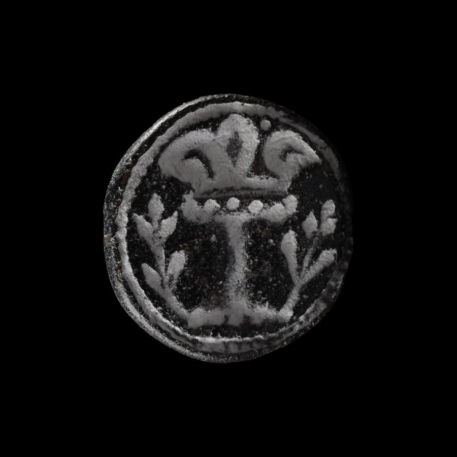 Large Medieval Bronze Seal Matrix with Crowned I