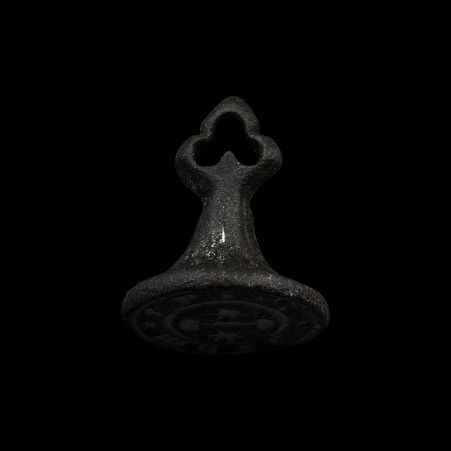 Medieval Bronze Seal Matrix with I and Stars