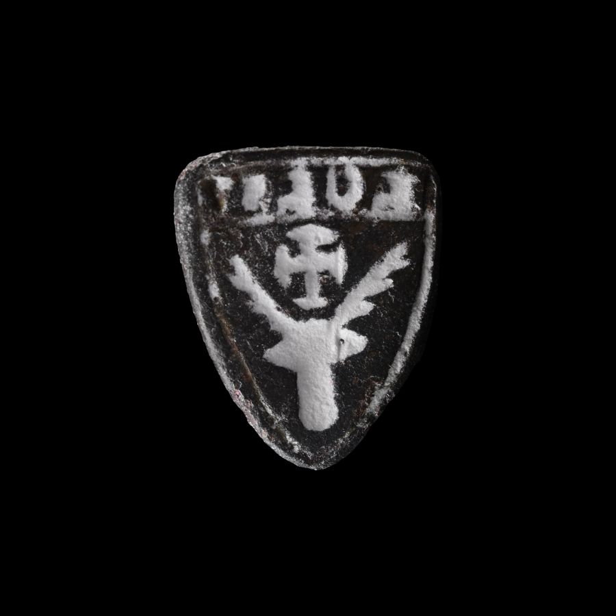 Medieval Bronze Seal Matrix with Cross Over Stag's Head