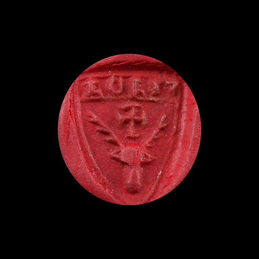 Medieval Bronze Seal Matrix with Cross Over Stag's Head