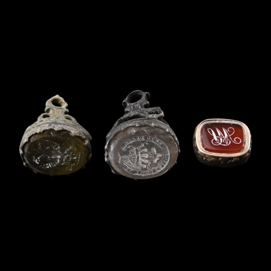 Post Medieval Bronze and Glass Fob Seal Matrix Collection