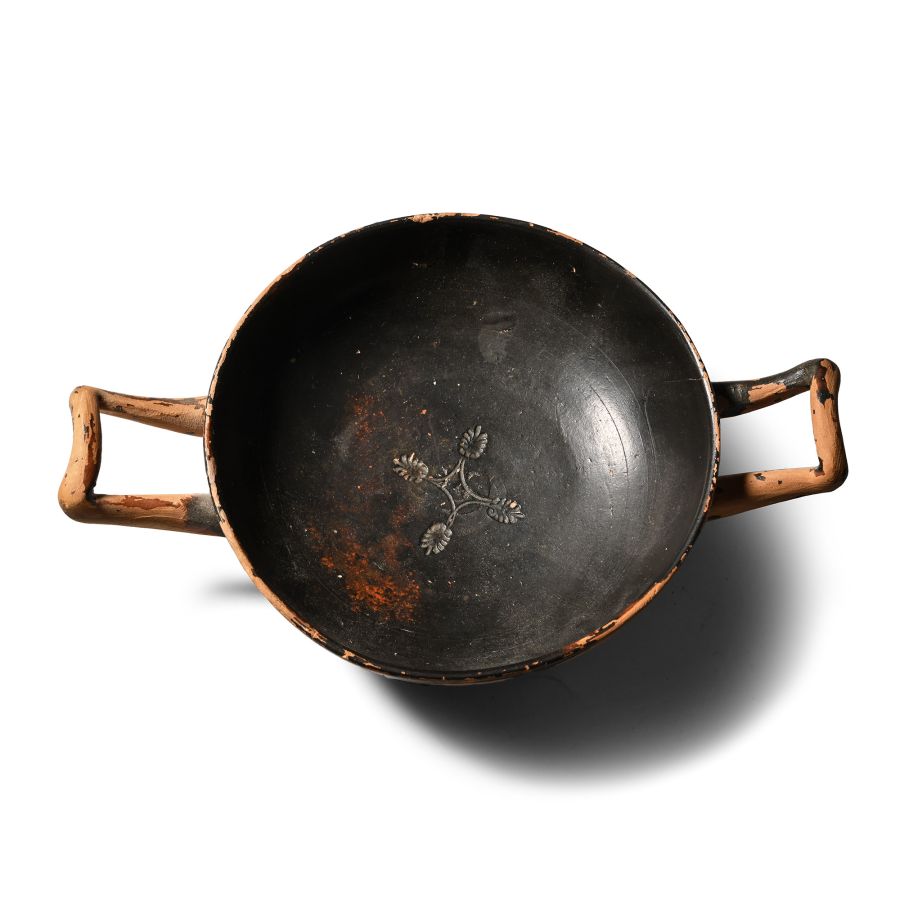 Greek Black-Glazed Kylix with Floral Design