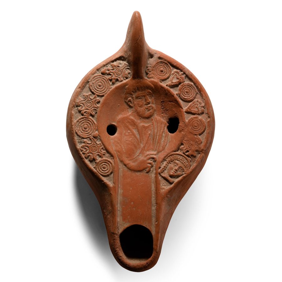 Late Roman Terracotta Oil Lamp with Bust