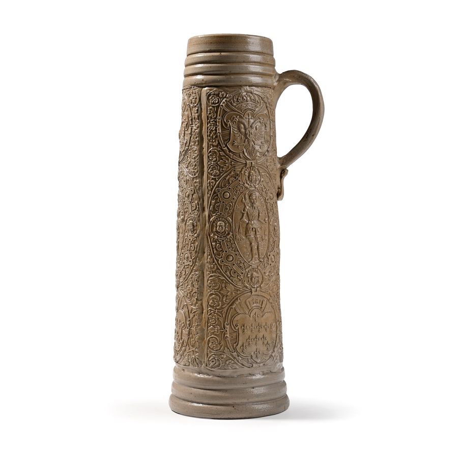 Siegburg Style White Stoneware Salt-Glazed Tankard 'Schnelle' with Moulded Decoration