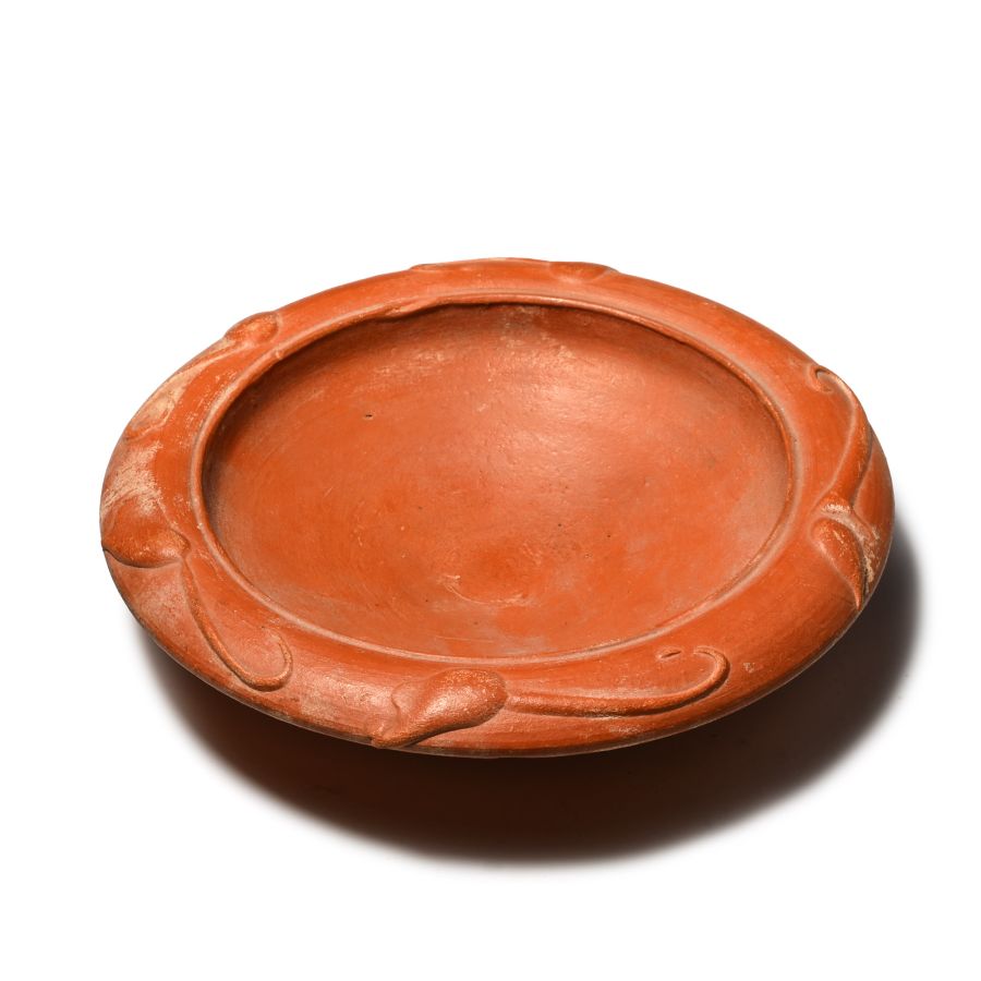 Roman Redware Dish with Trailing Leaf Motifs