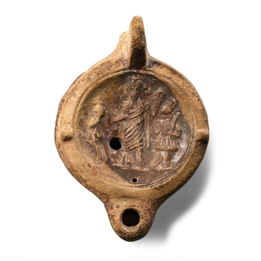 Roman Terracotta Oil Lamp with Gods