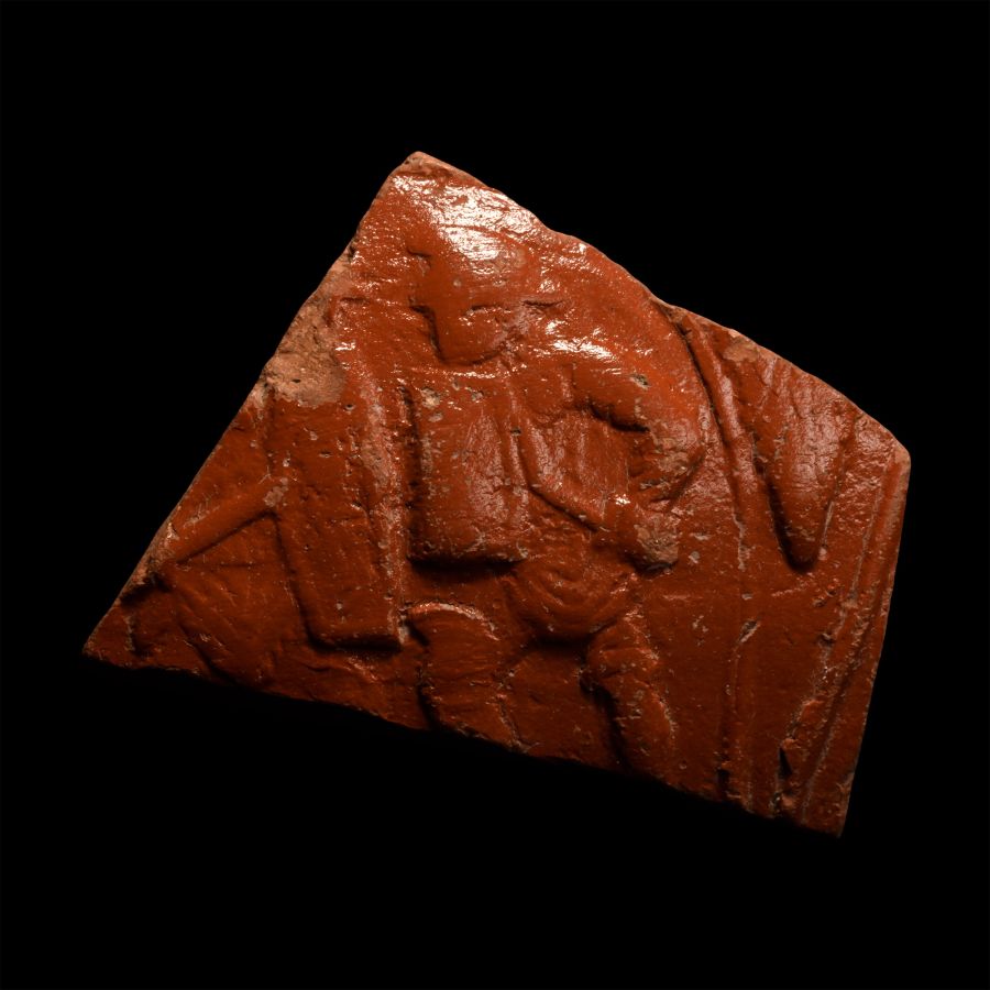 Roman Redware Bowl Fragment with Gladiators in Combat