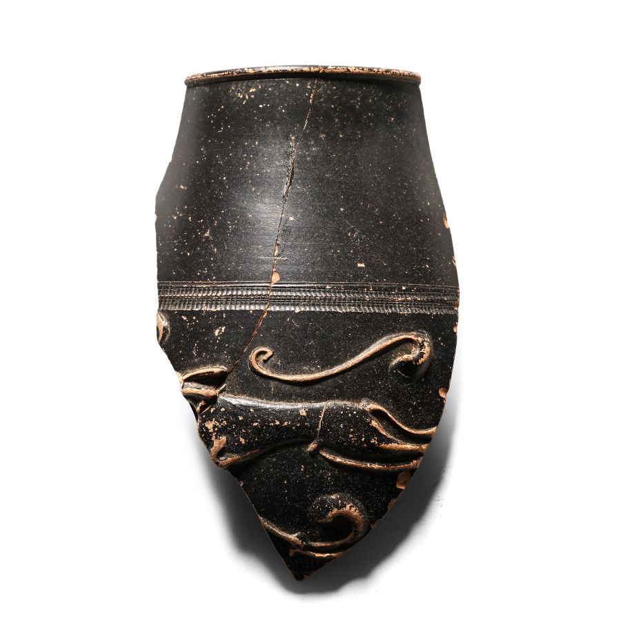 Roman Redware Vase Section with Raised Running Hound