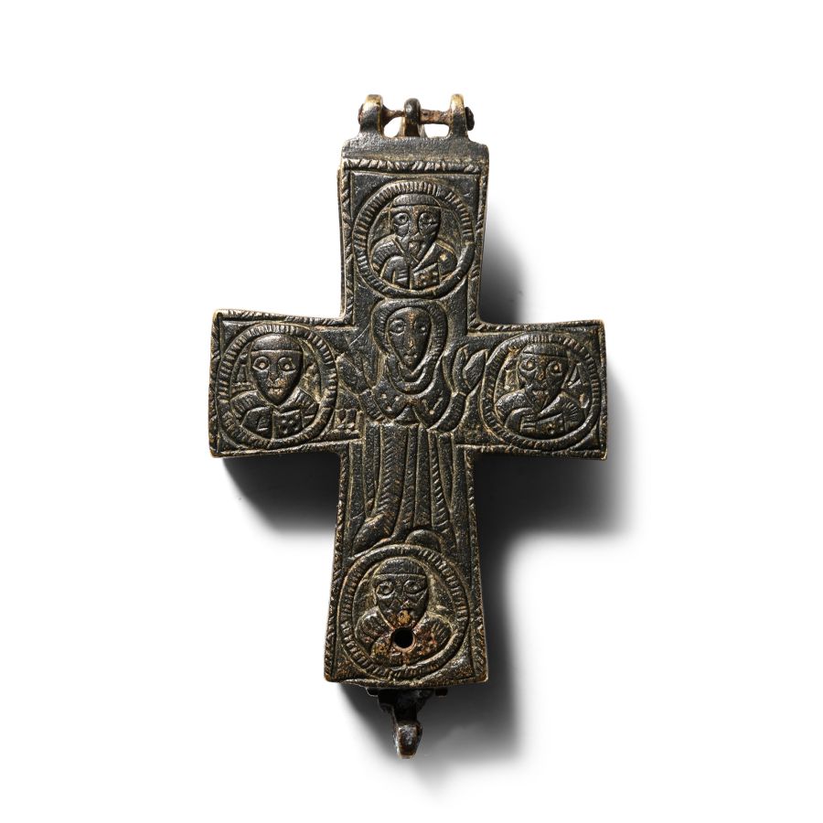 Byzantine Reproduction Bronze Reliquary Cross Pendant