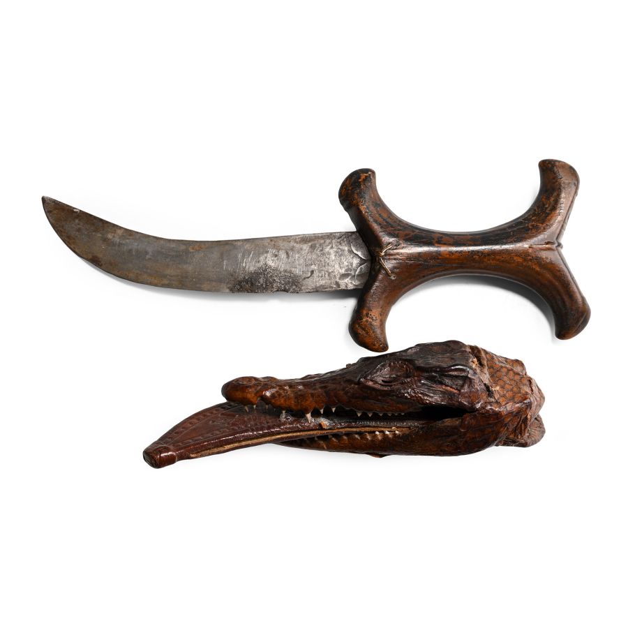 Beja or Hadendoa Curved Dagger with Crocodile-Head Sheath