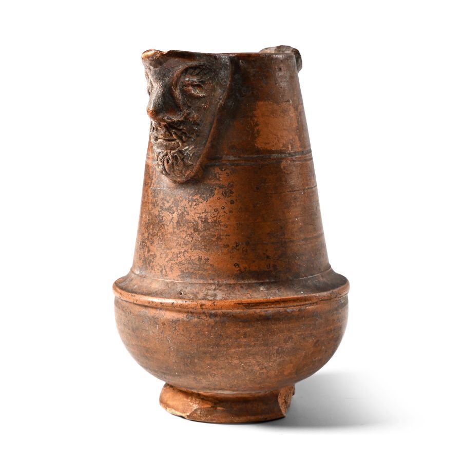 Etruscan Terracotta Oil Jug with Bearded Face