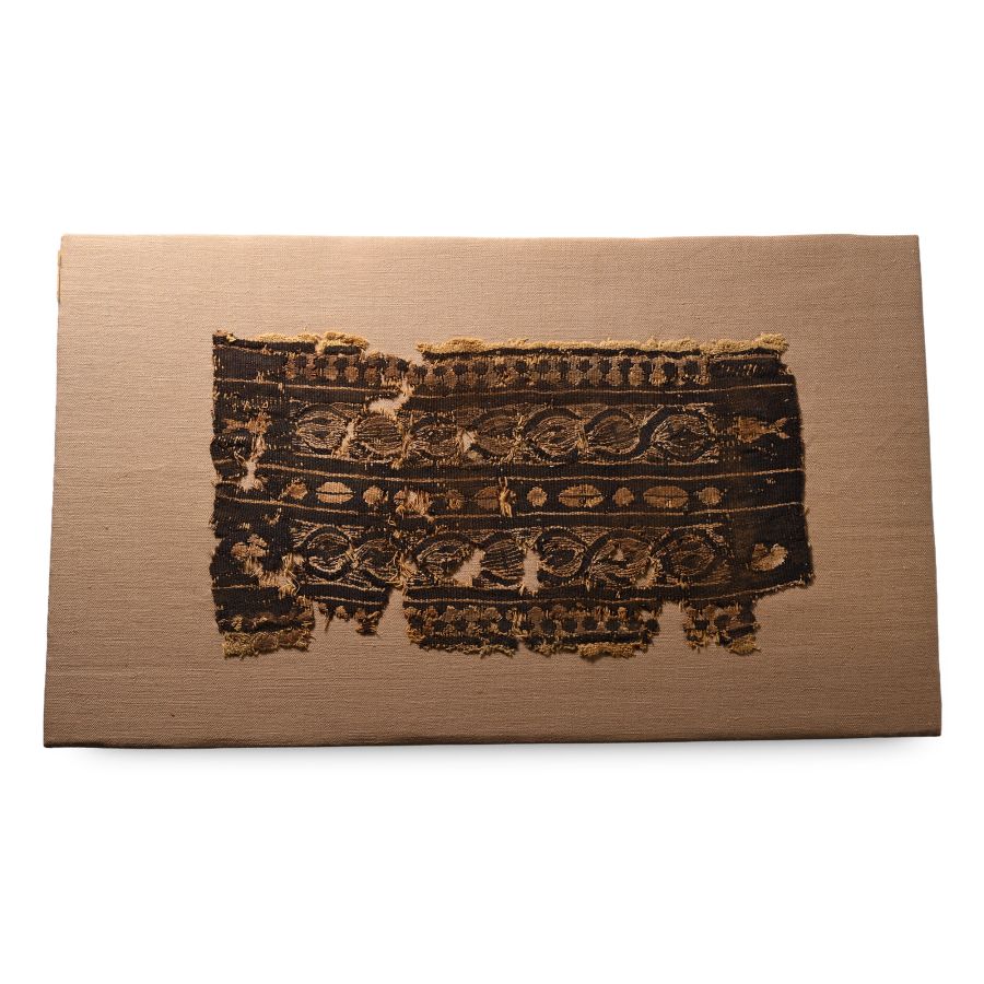Egyptian Mounted Coptic Tunic Textile Fragment of a Clavus with Nilotic Ornament