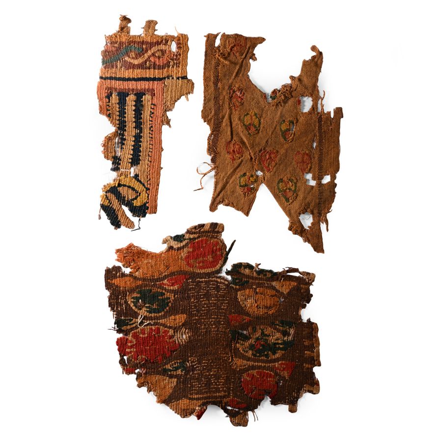 Egyptian Coptic Tunic and Tapestry Textile Fragments with Flowers and Geometric Ornaments