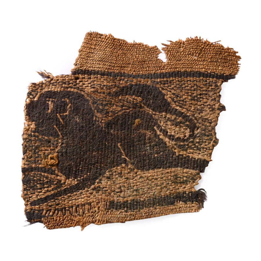 Egyptian Coptic Textile Fragment of a Clavus from a Tunic with Embroidered Lion