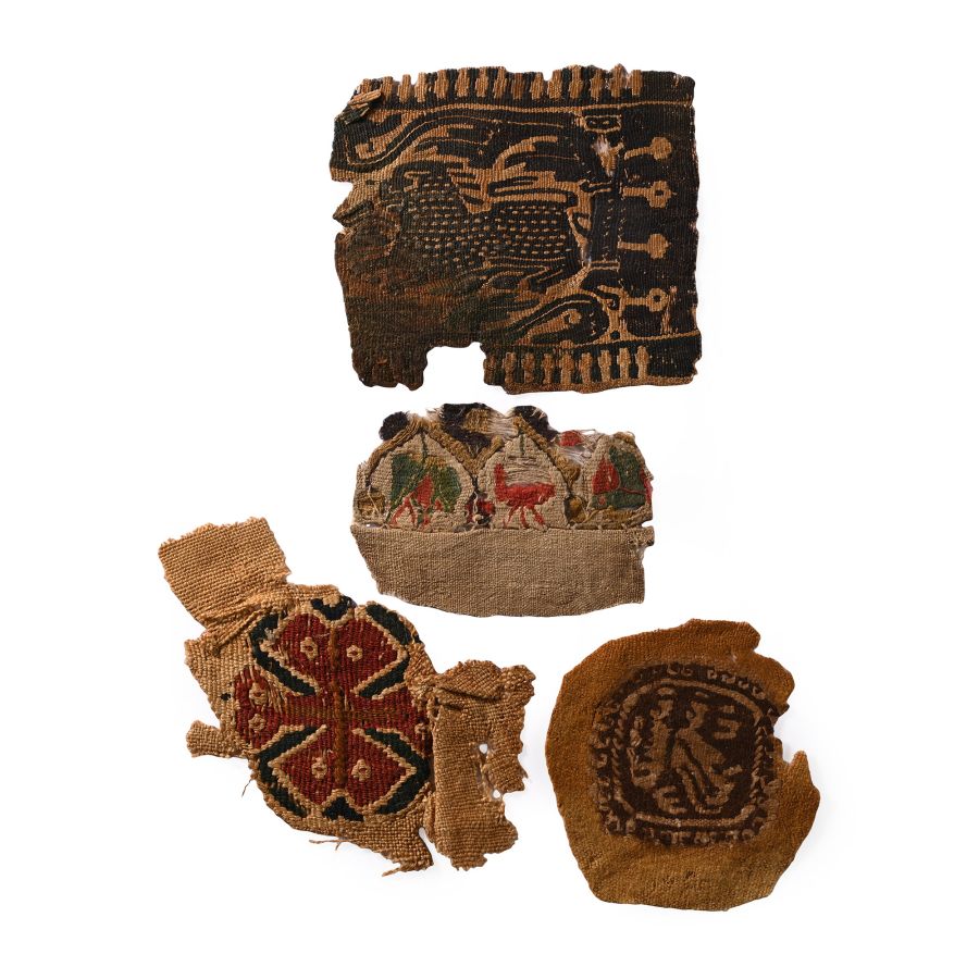 Egyptian Coptic Tunic Textile Fragments of Orbiculi and Segmenta with Vegetation, Animals and Geometric Ornament