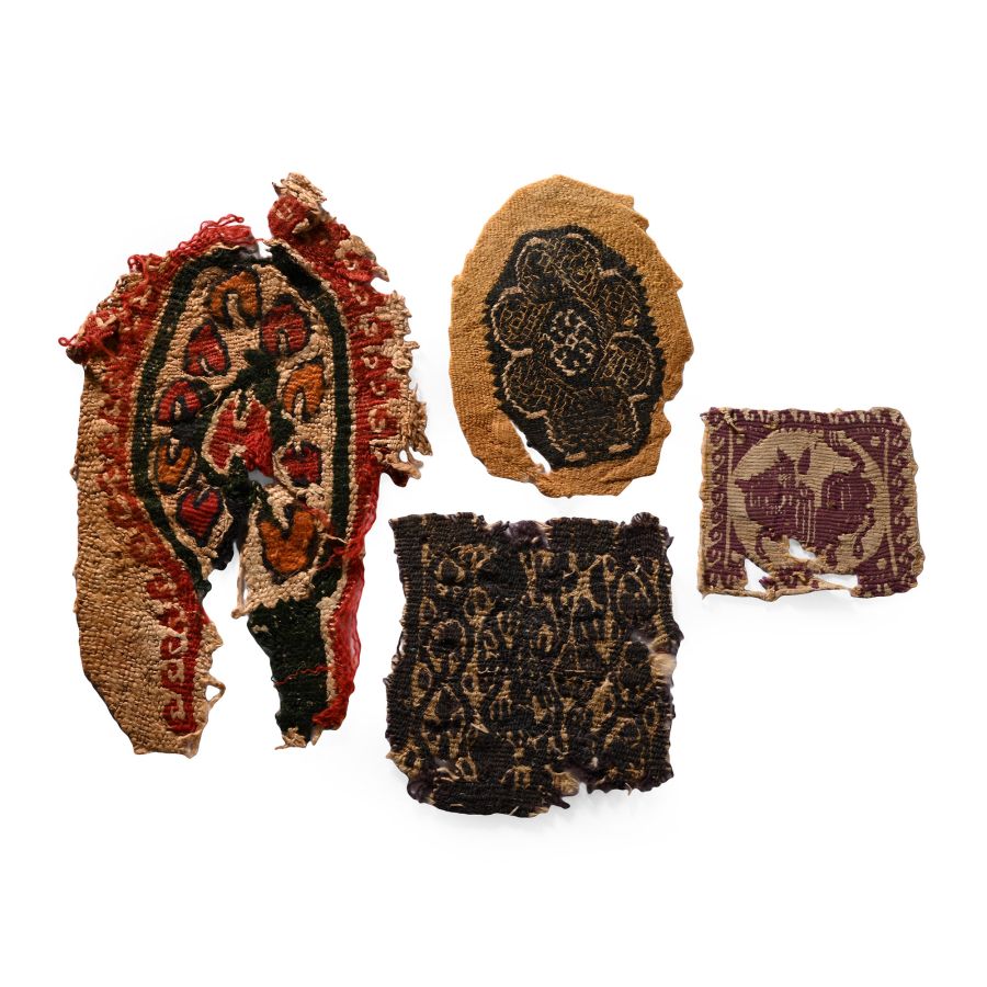 Egyptian Coptic Tunic Textile Fragments of Orbiculi, Tablia and Segmenta with Vegetation, Animals and Geometric Ornament