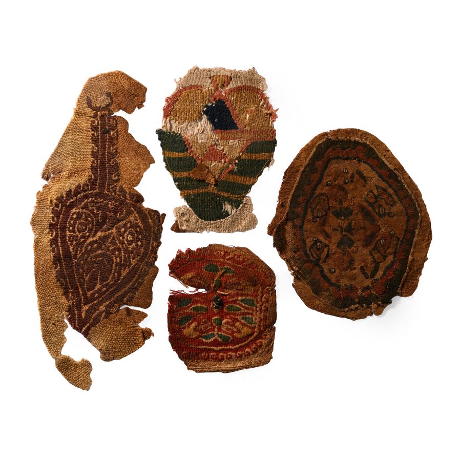 Egyptian Coptic Tunic Textile Fragments of Orbiculi with Vegetation, Fish and Geometric Ornament
