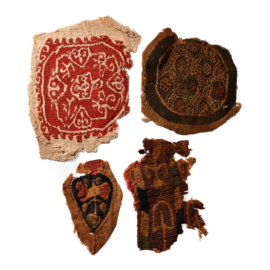Egyptian Coptic Tunic Textile Fragments of Orbiculi and Segmenta with Geometric Ornament
