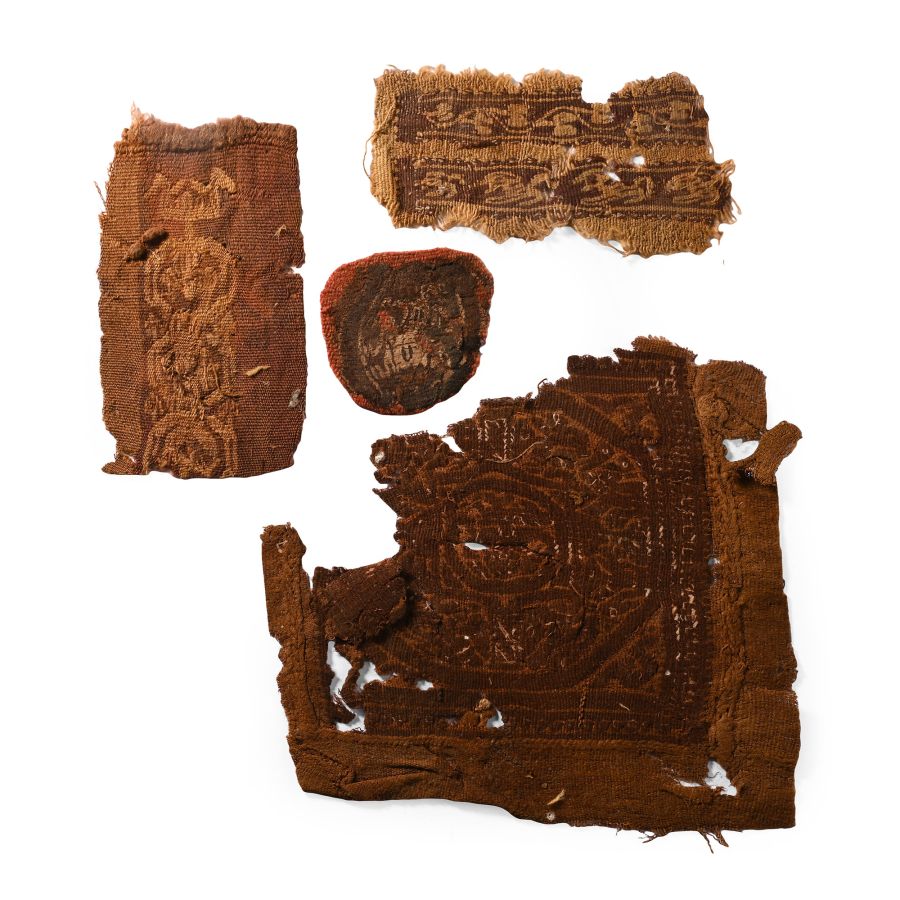 Egyptian Coptic Tunics Textile Fragments of Orbiculus, Segmenta and Tablion with Animals and Geometric Decoration