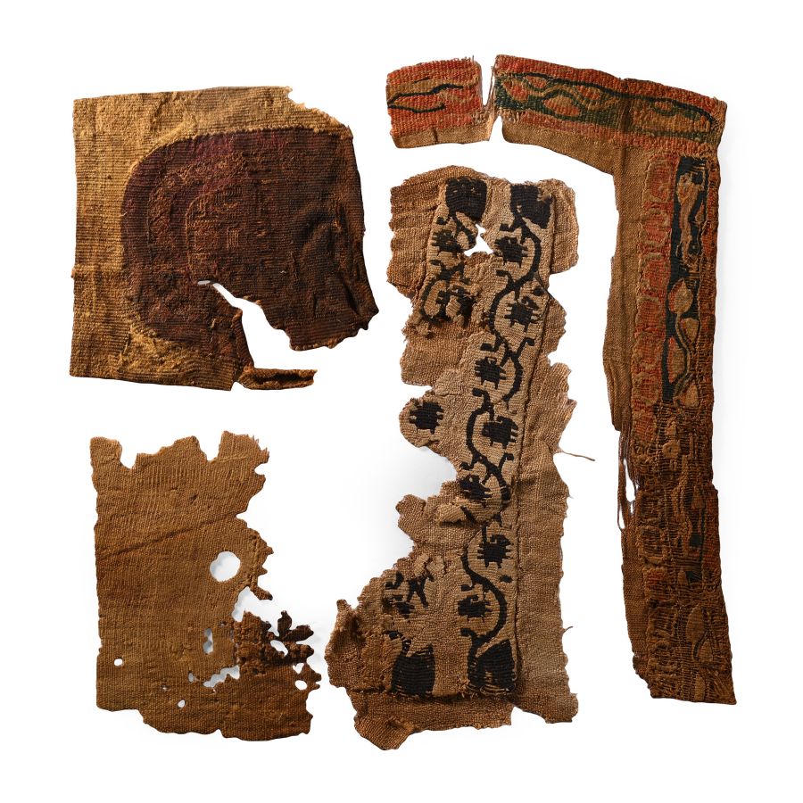 Egyptian Coptic Tunics Textile Fragments of Orbiculus and Segmenta with Animals and Geometric Decoration