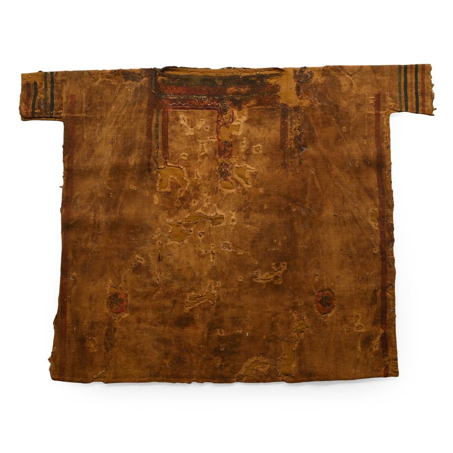 Large Egyptian Coptic Male Textile Tunic Embroided with Segmenta, Clavi, and Orbiculi with Human Figures