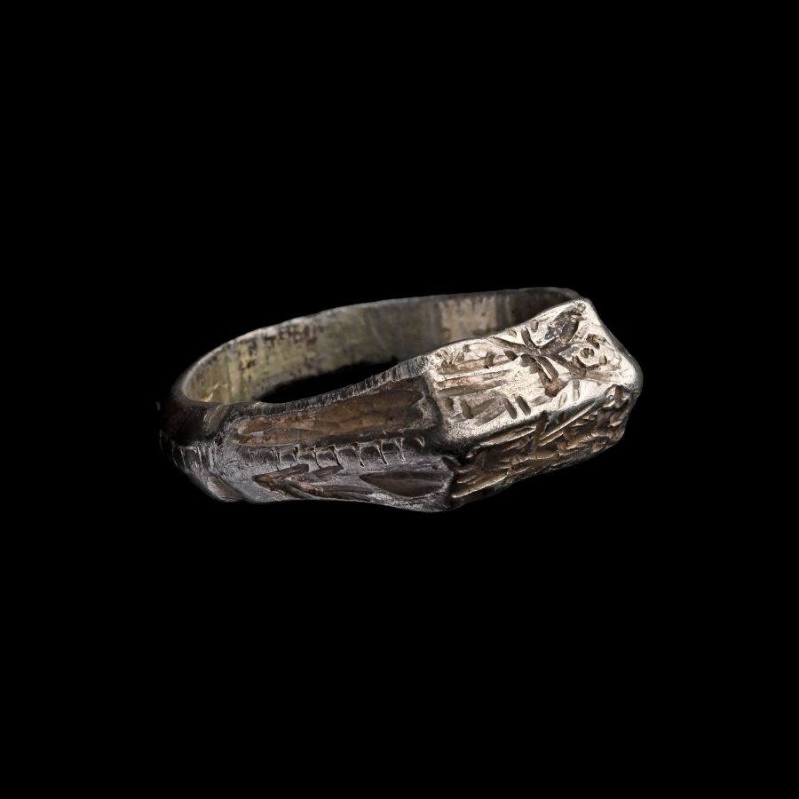 'The Loders' Medieval Silver-Gilt Iconographic Ring with Saint Christopher and Christ