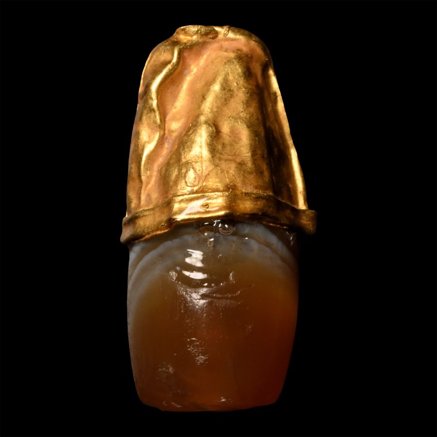 Western Asiatic Gold Capped Banded Agate Bead