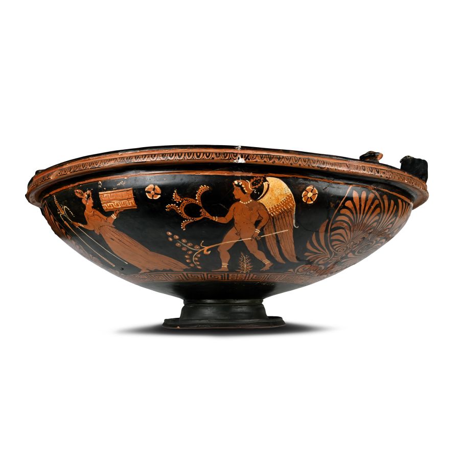 Very Large Greek Terracotta Kylix with Mythological Scene Attributed to the Darius Painter and His Circle