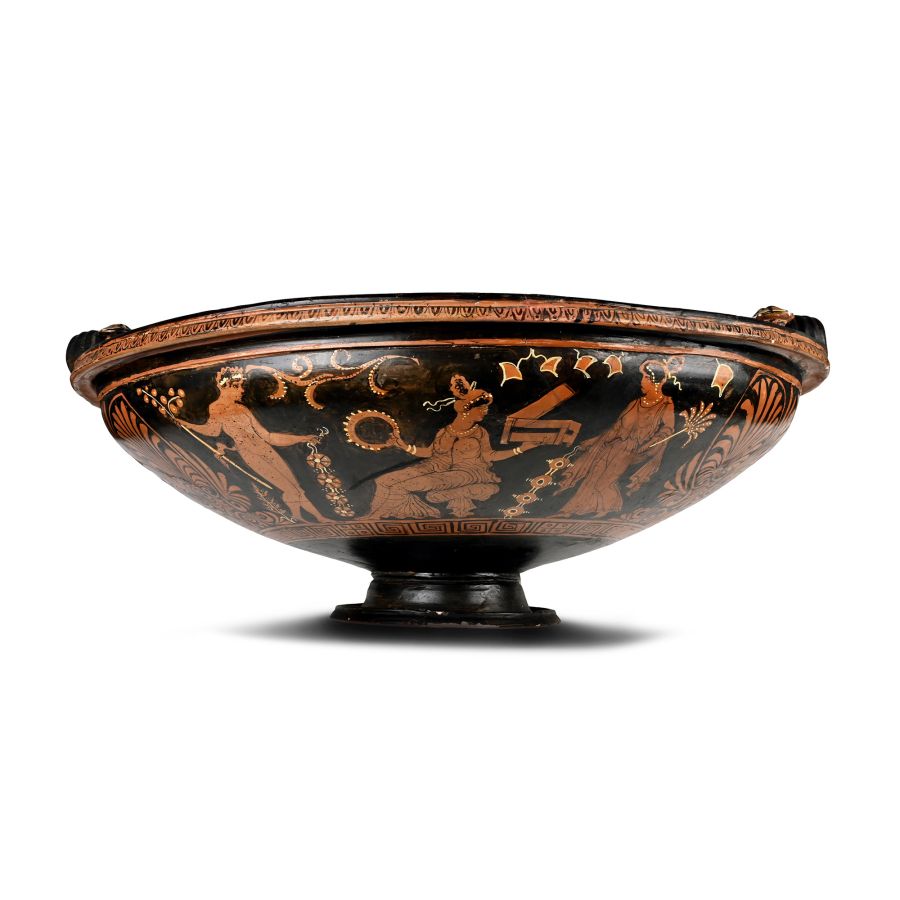 Very Large Greek Terracotta Kylix with Mythological Scene Attributed to the Darius Painter and His Circle
