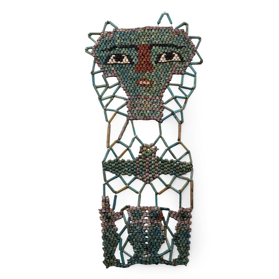 Egyptian Mummy Bead Mask with Four Sons of Horus and Winged Scarab