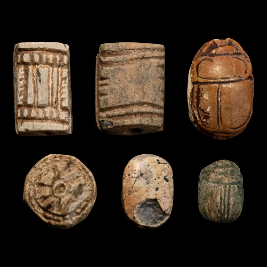 Egyptian Steatite Scarab and Plaque Group