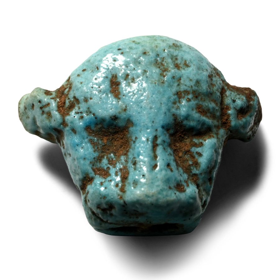 Large Egyptian Faience Lioness Head Amuletic Bead