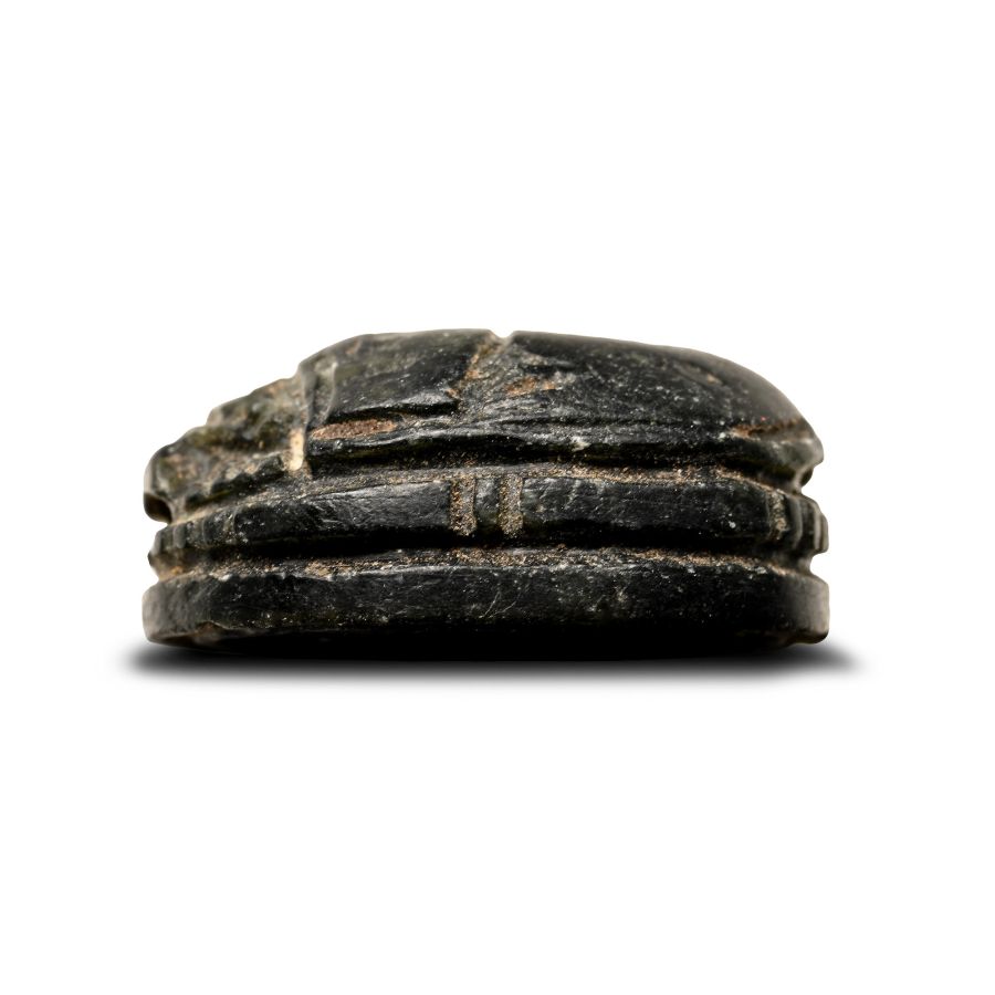 Egyptian Black Stone Scarab with Seated Figure