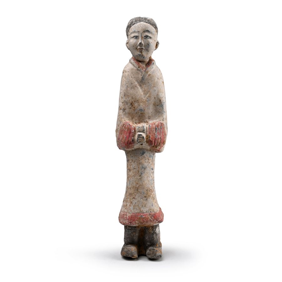 Chinese Han Dynasty Style Painted Terracotta Court Lady